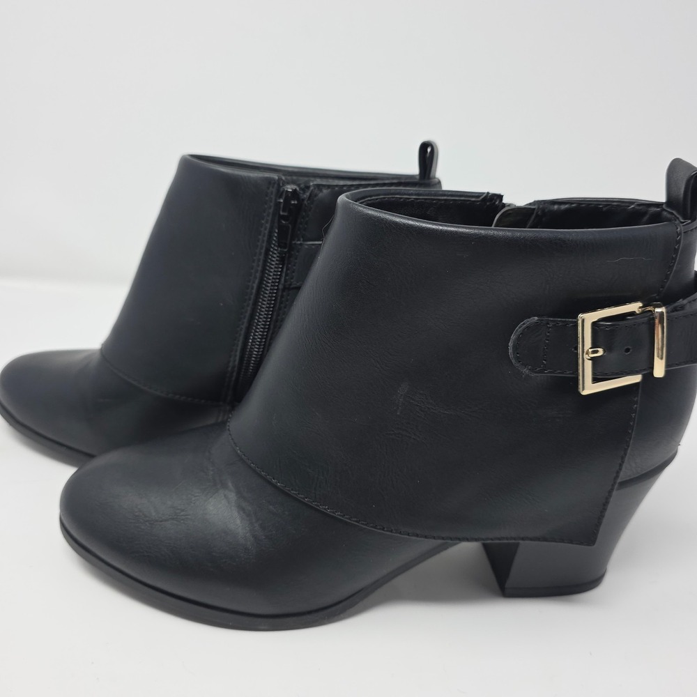 Thalia‎ Sodi Tallie Block Heel Ankle Booties Womens 9M Black Side Zip Almond Toe